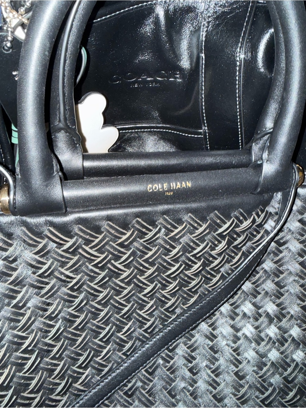 Cole Haan Black and Gray Woven Leather Tote